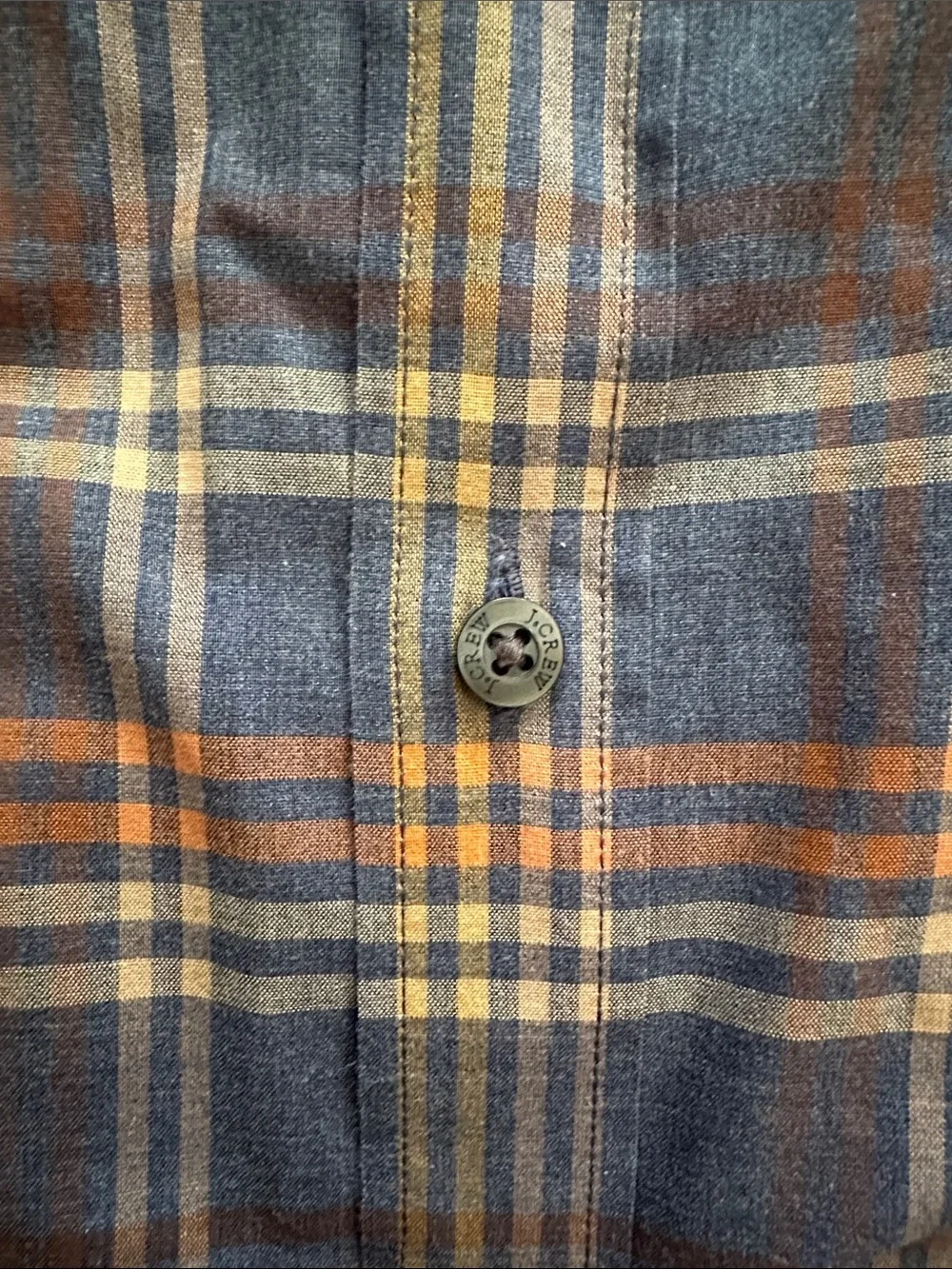 J. Crew Men's Blue Plaid Button-Down Shirt with Orange Accents